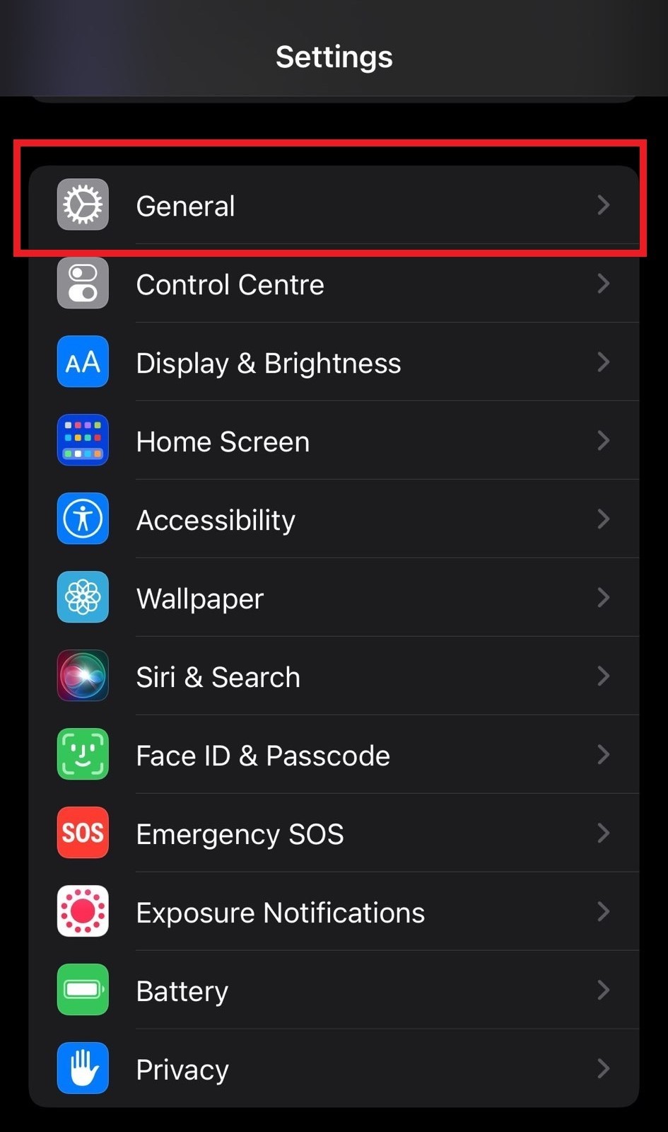 iOS general setting