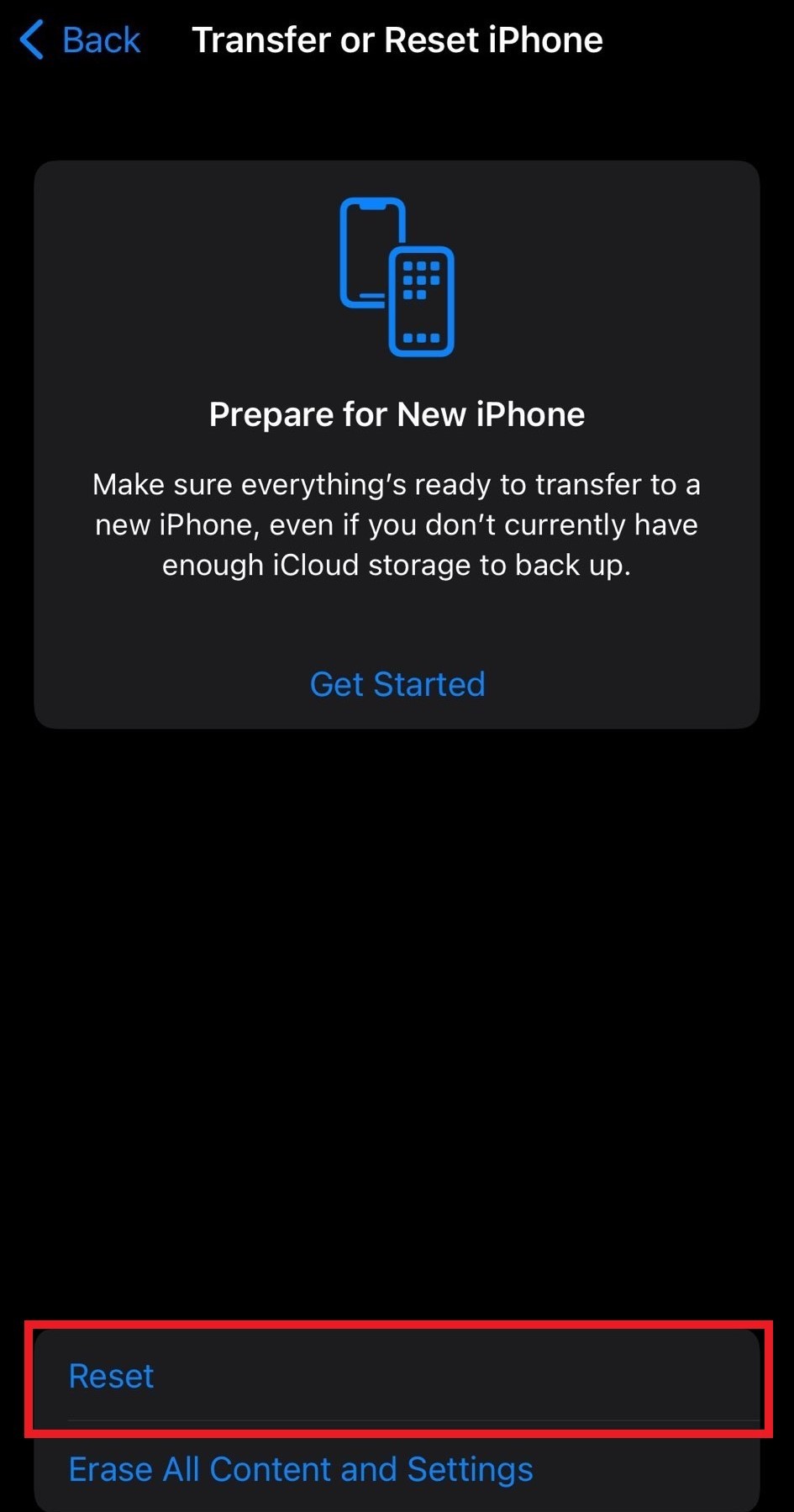 transfer or reset iphone