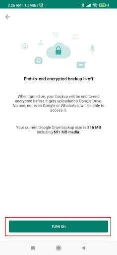 Encrypt backup turn on