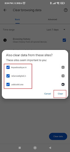 Clear site data