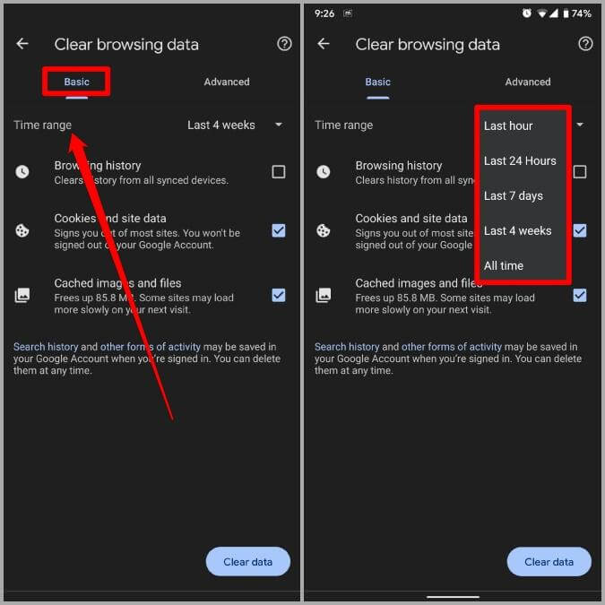 Clear cache and cookies
