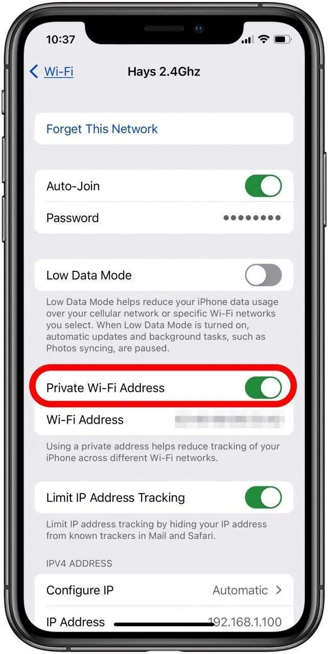 WiFi Address off