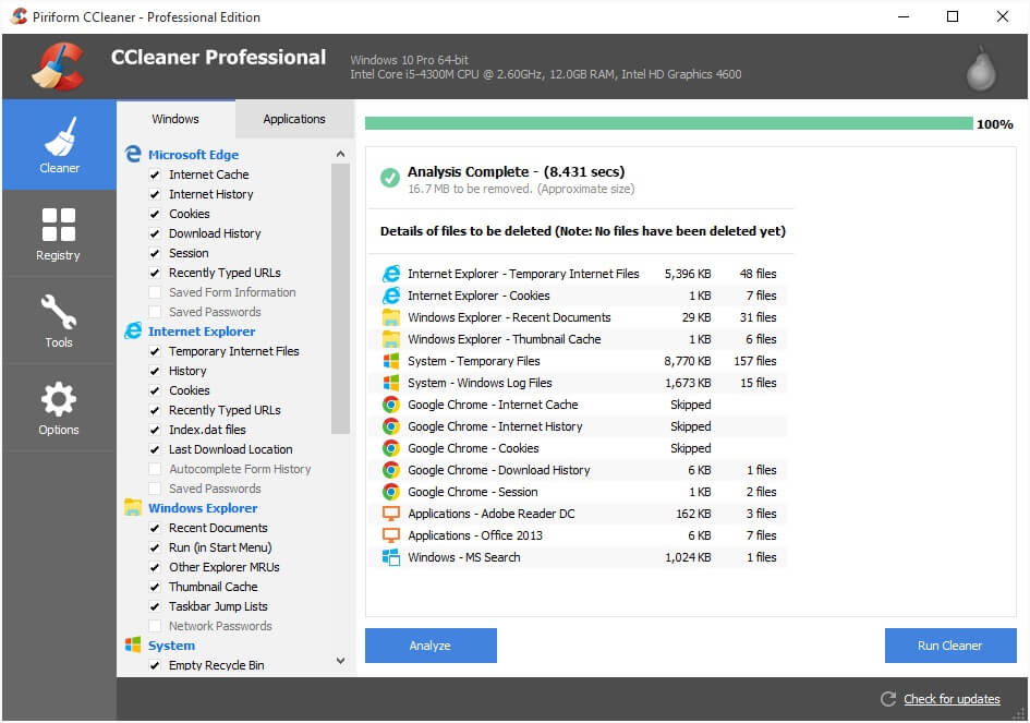 CCleaner main console