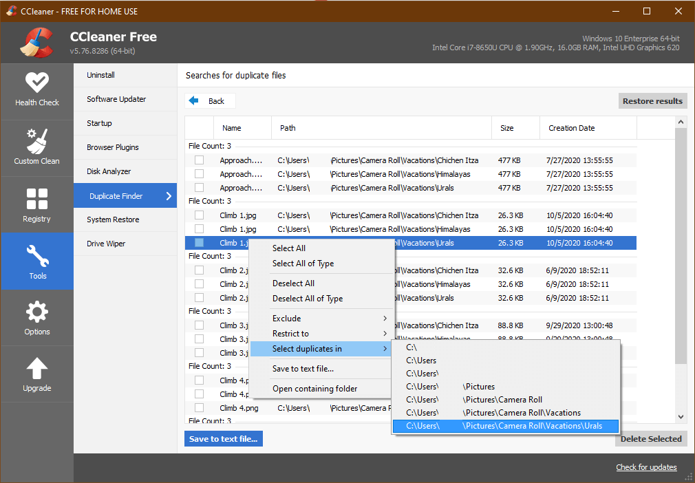 ccleaner duplicate finder Windows