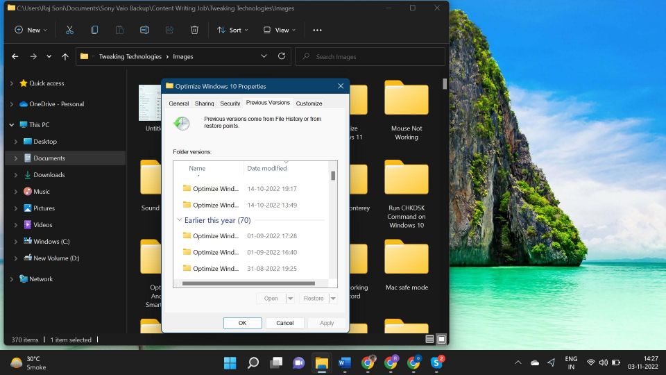 Restore Previous Versions