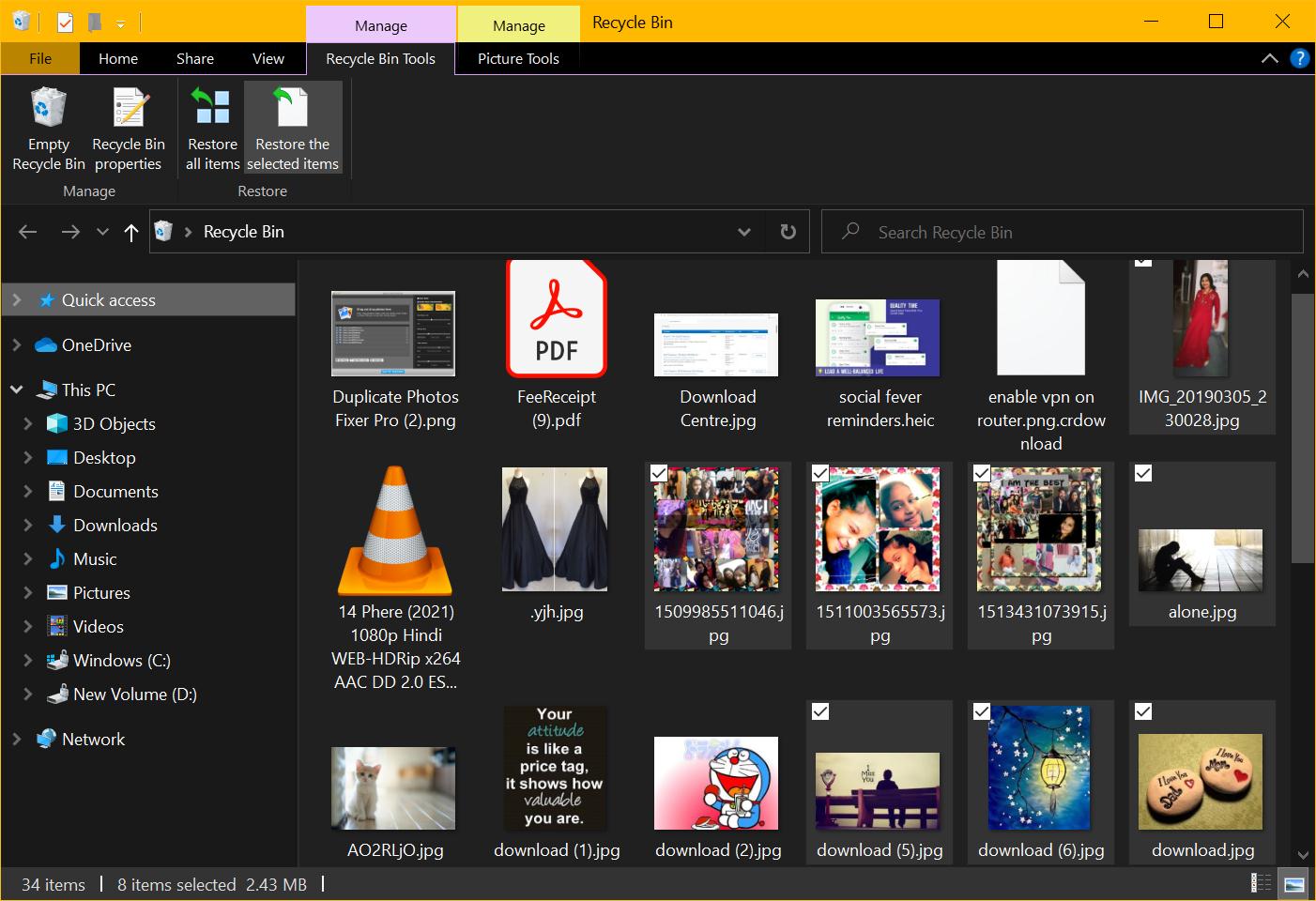 Restore selected files