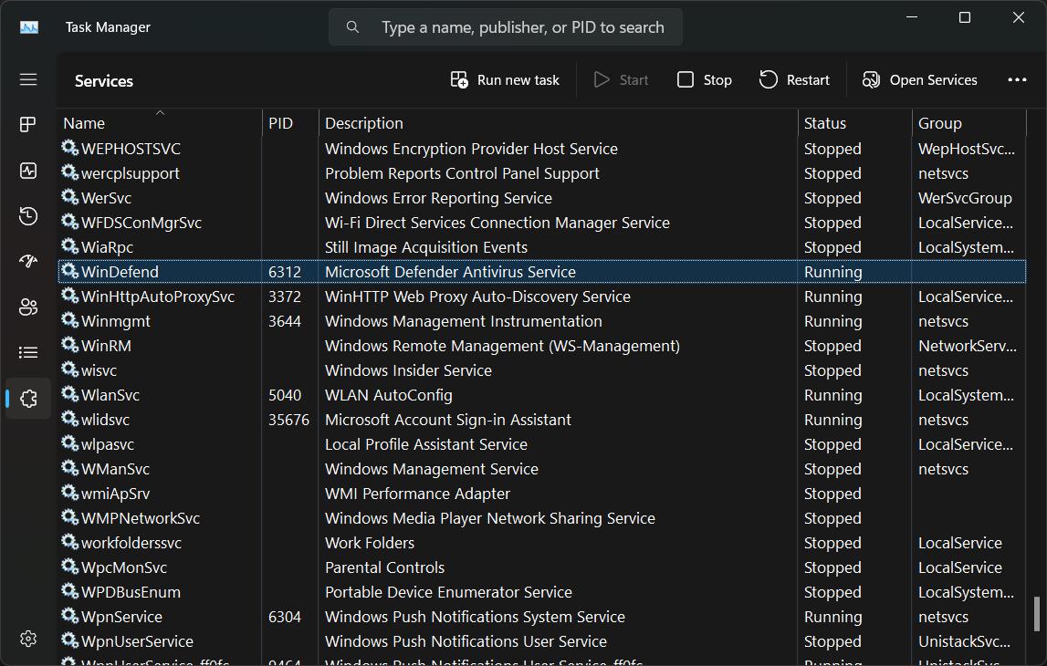 Services Tab
