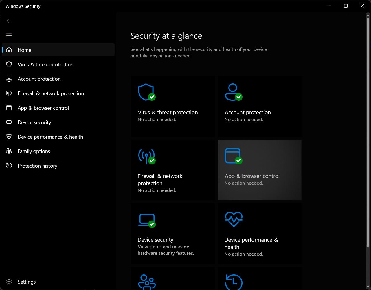 Settings window