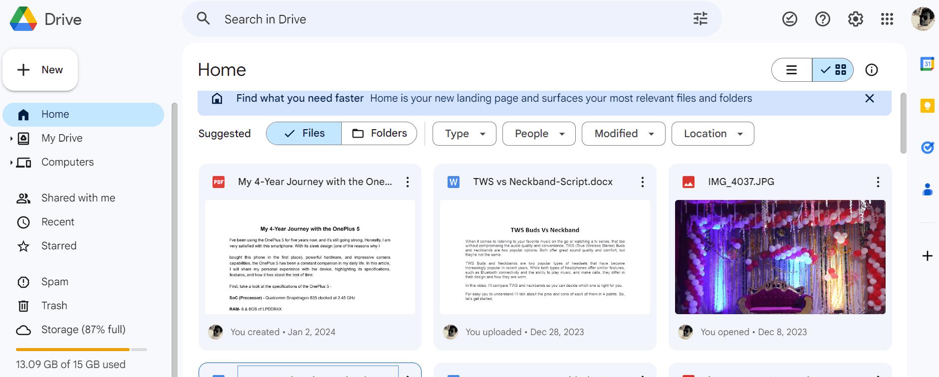 Google drive interface