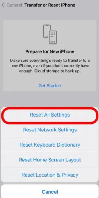 Reset All Settings