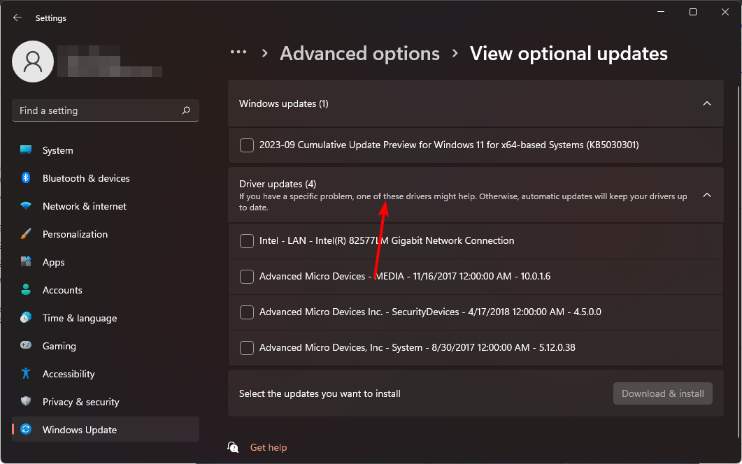 view optional updates