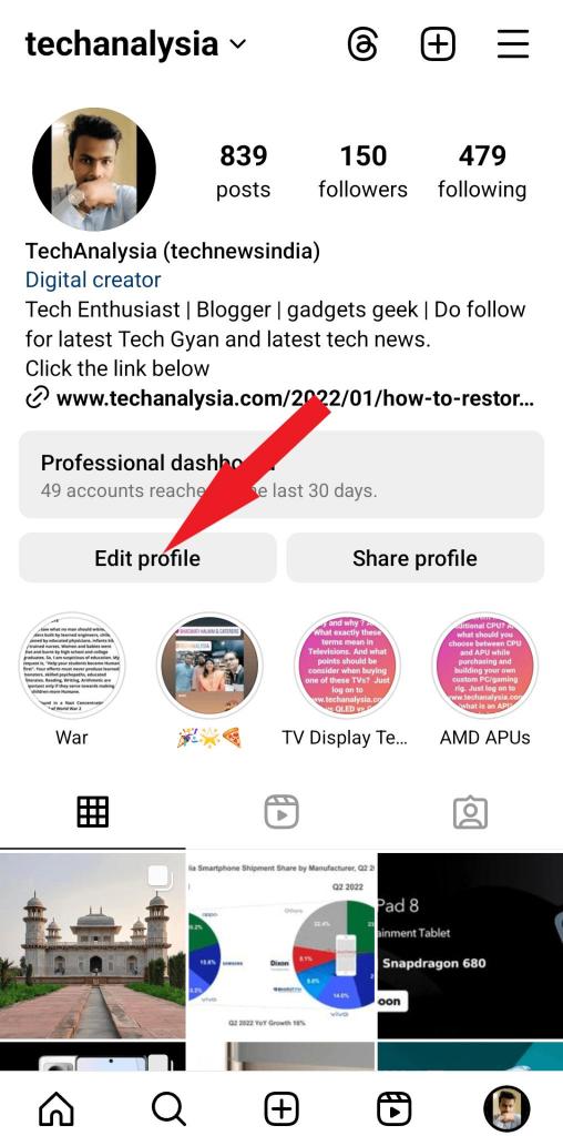 Edit profile option