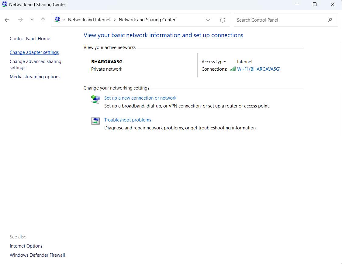 Change adapter settings