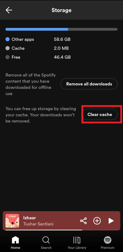 Clear cache option