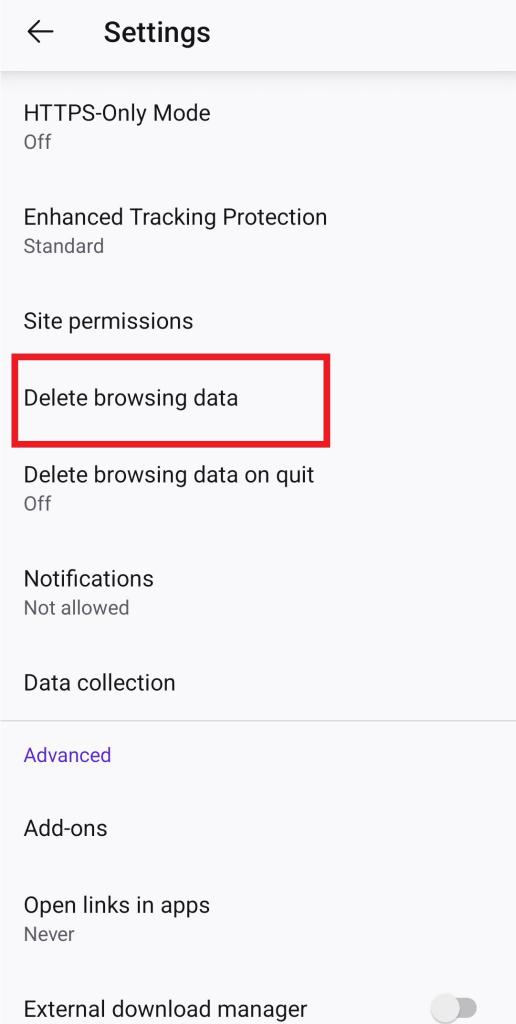 Delete browsing data