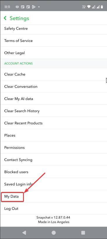 My Data option