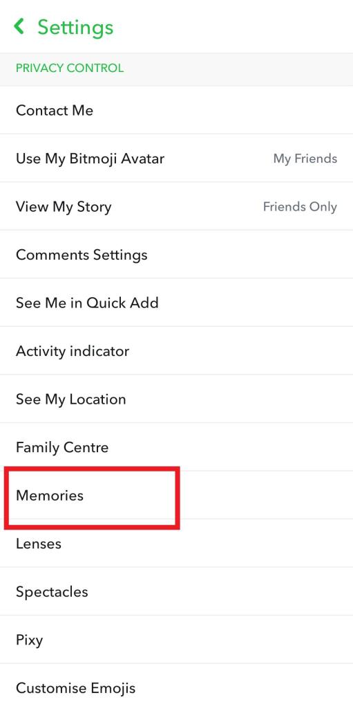 Memories option
