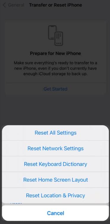 Reset All Settings