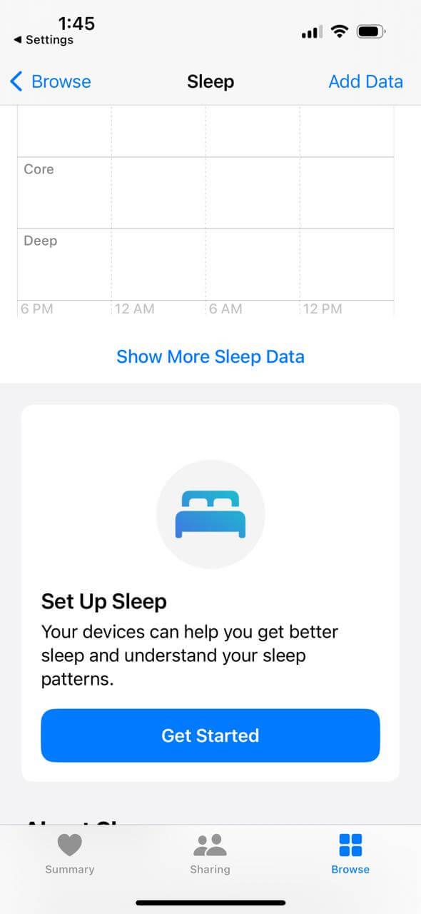 Set Up Sleep option