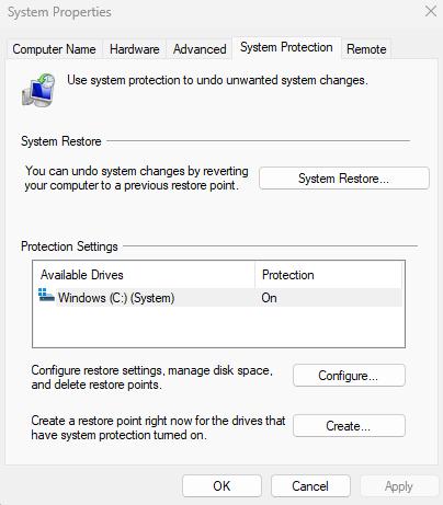 System Restore button