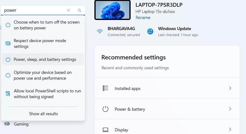 battery settings