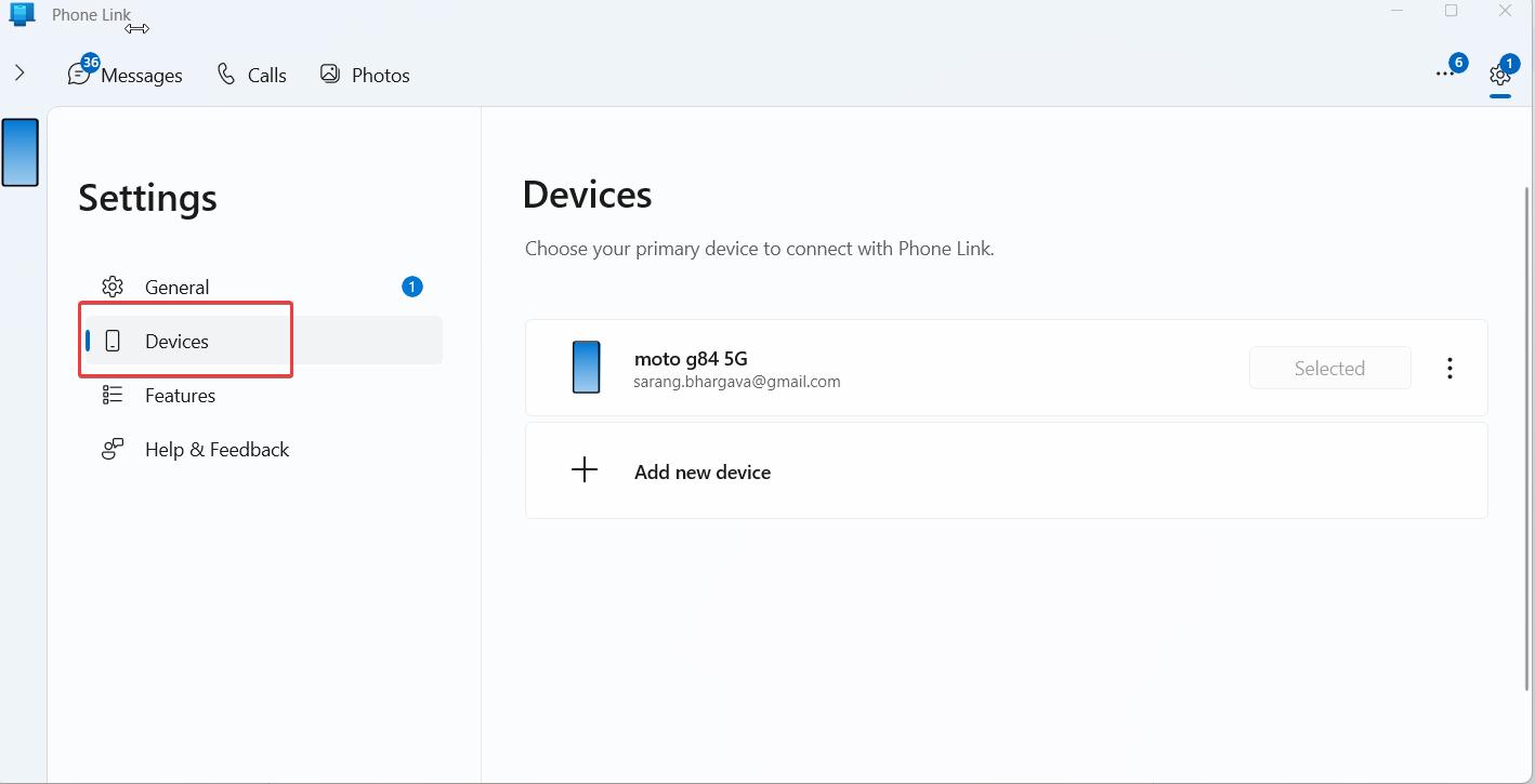 click on Devices