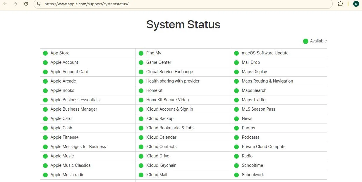 Apple’s Server Status
