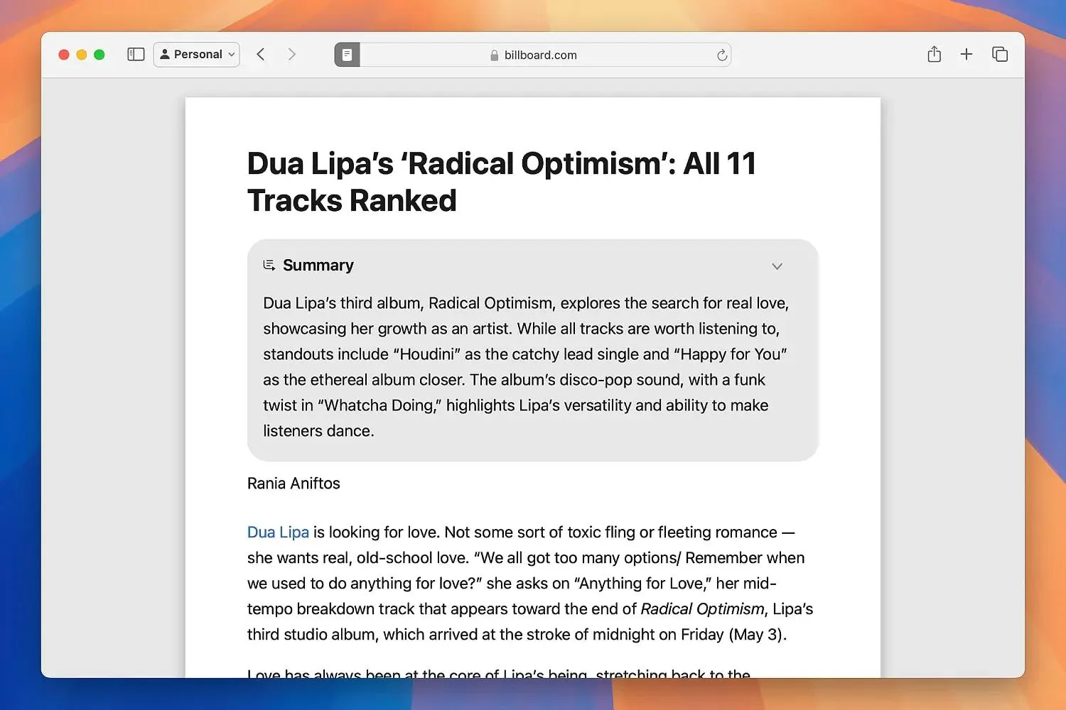 Webpage summaries