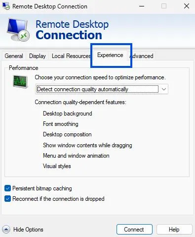 Experience tab