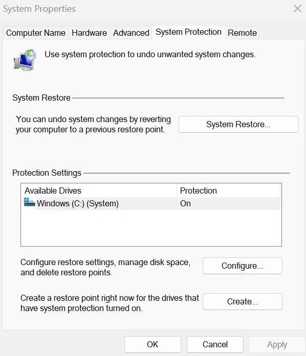 System Restore Button