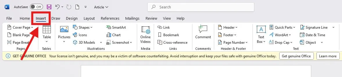 Insert tab