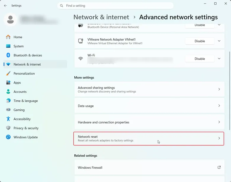 Advanced network setting