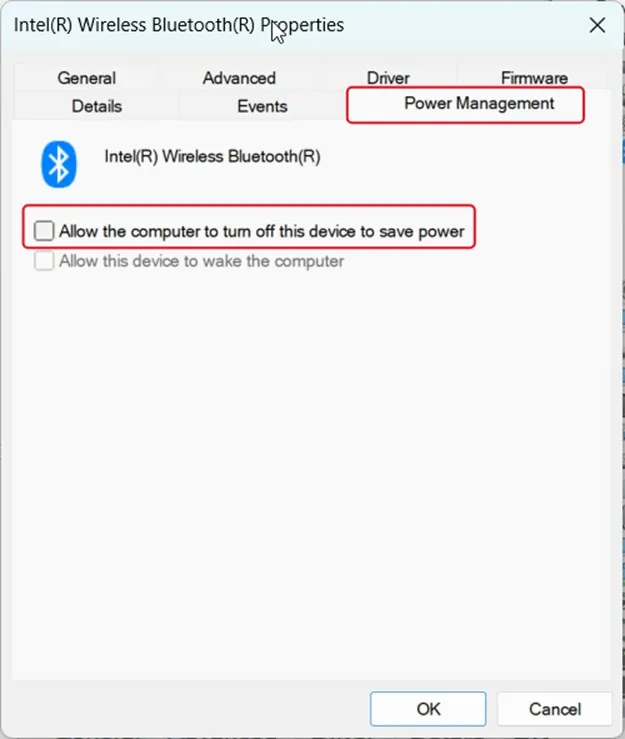 Power Management tab