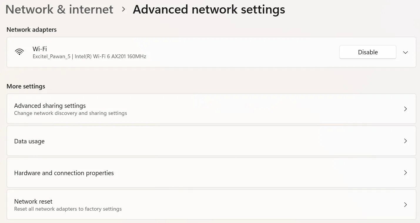 Network reset