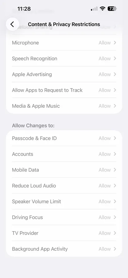 Allow Passcode & Face ID