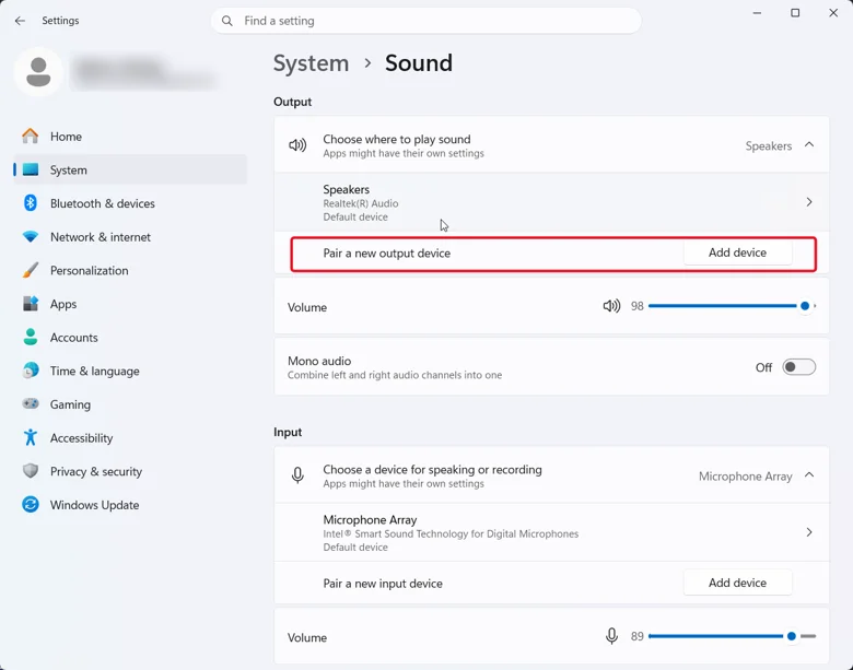 Pair a new output device