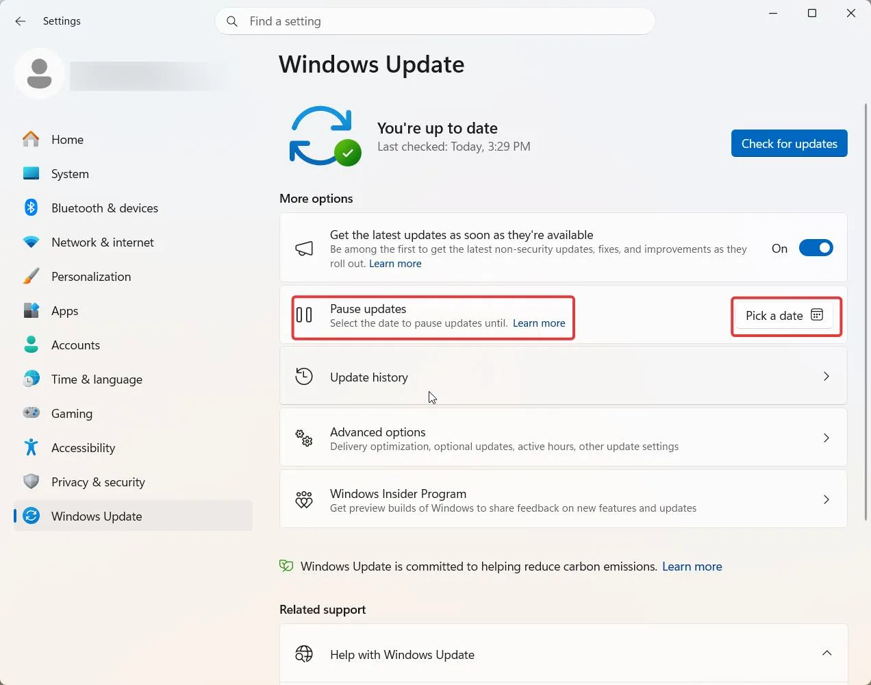Pause updates