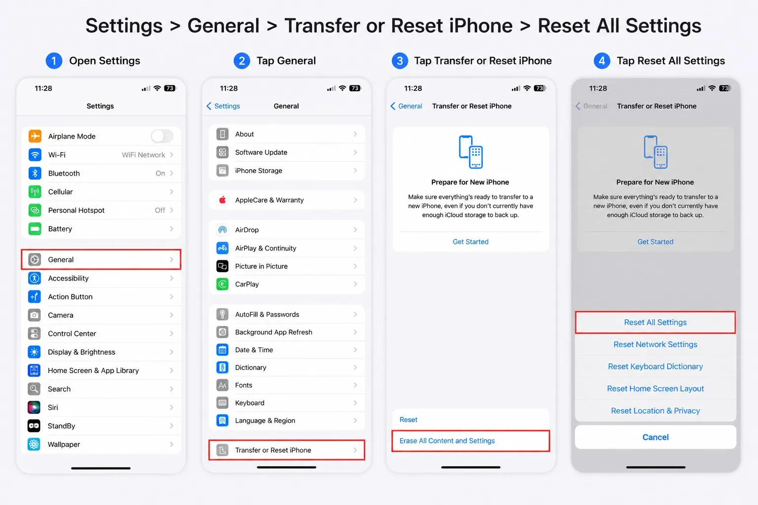 Reset all settings