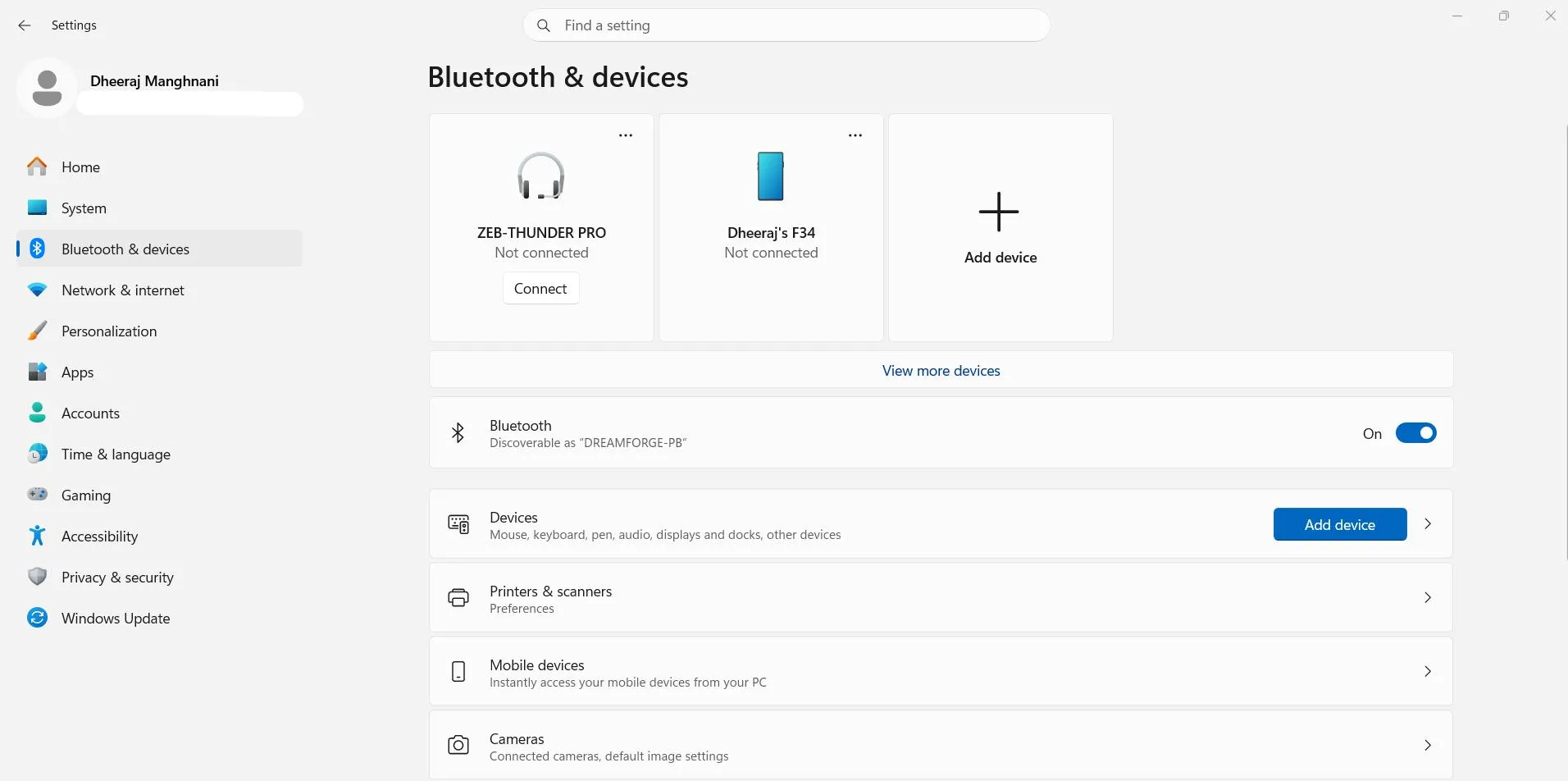 Settings window