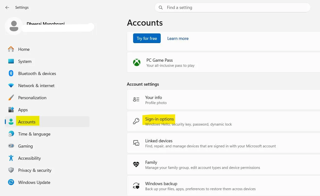 Sign-in options