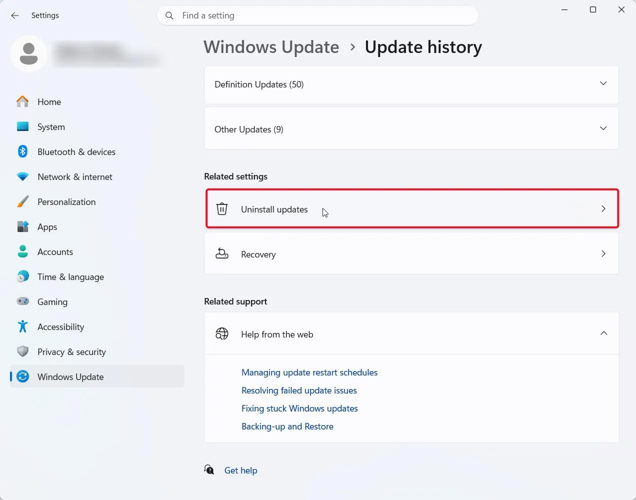 Uninstall updates