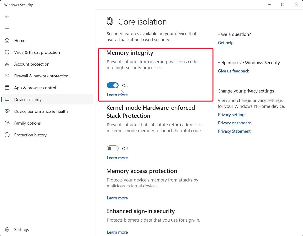 memory integrity