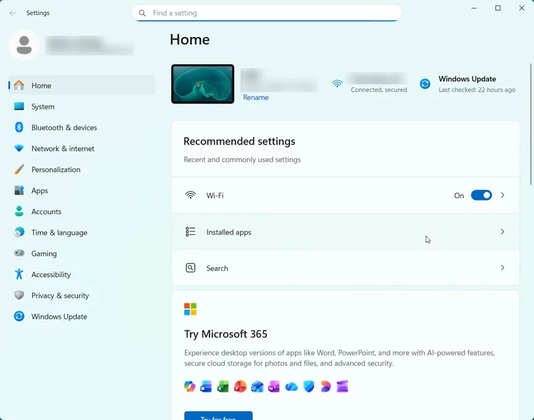 open Settings