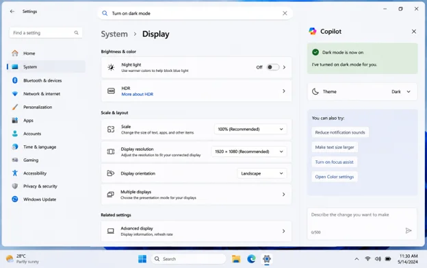 Change a system setting by describing