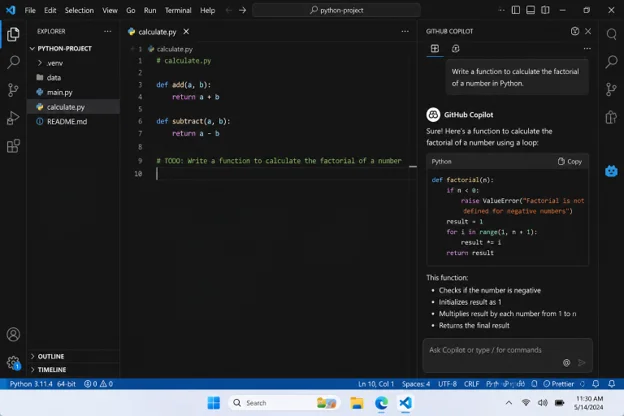 Get coding help through GitHub Copilot