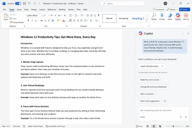 Revise content in Word