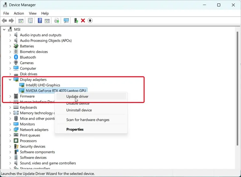 select Update driver