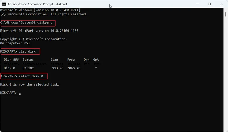 Administrator command prompt diskpart