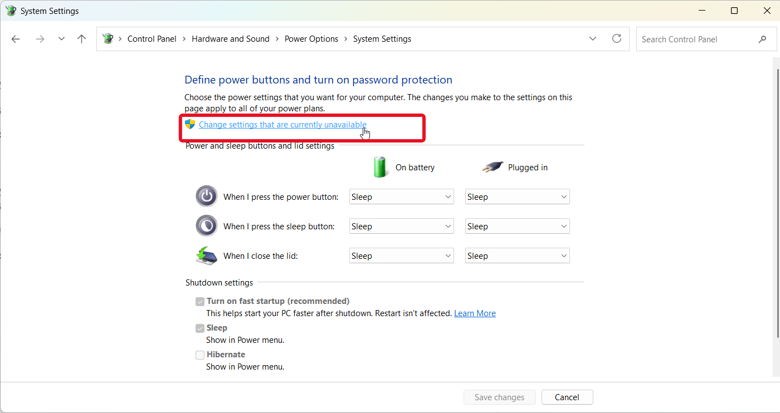 system settings